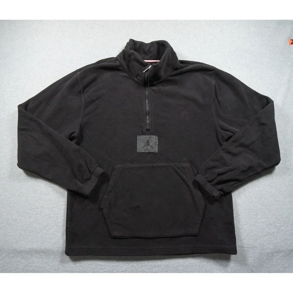 Jordan Sweater Mens Small Black Quarter Zip Fleece Jumpman Pocket Sweatshirt